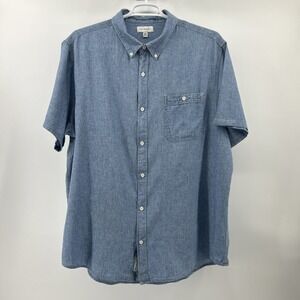 Free Assembly Linen Blend Shirt Men's XXXL 3XL Blu Short Sleeve Casual Leisure